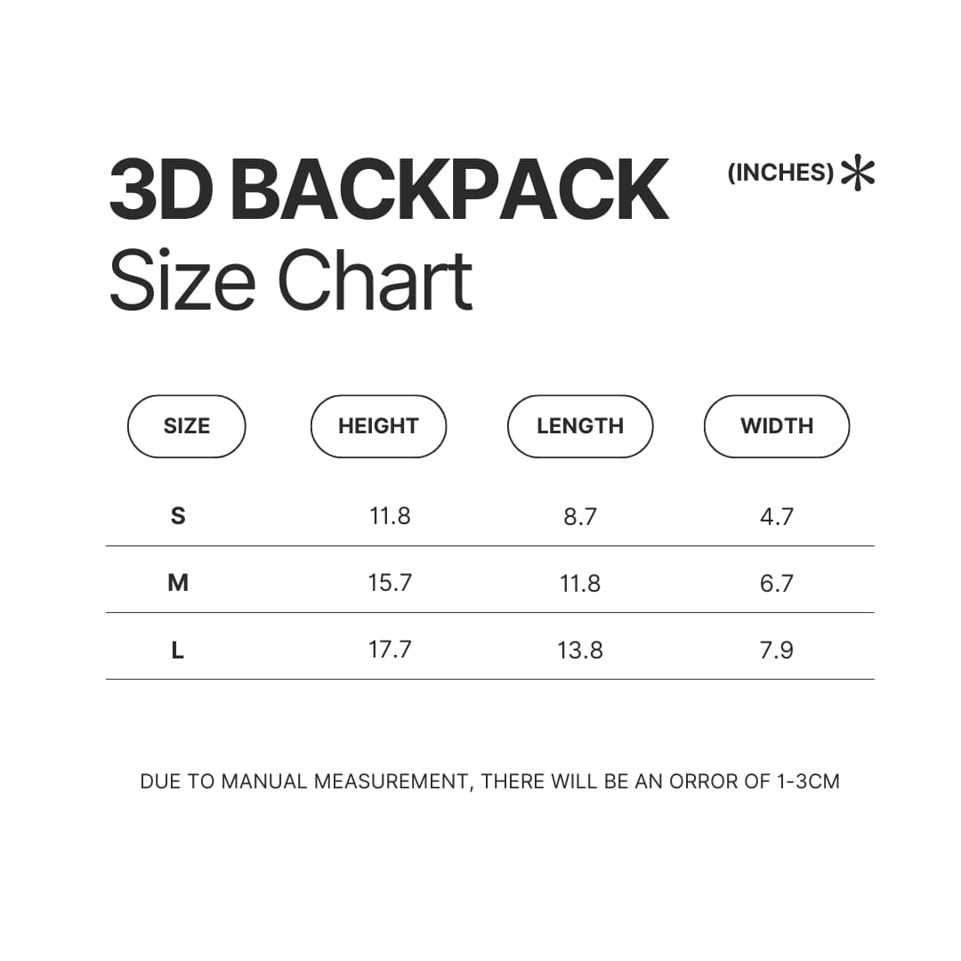 3D Backpack Size Chart - Bugsnax Shop