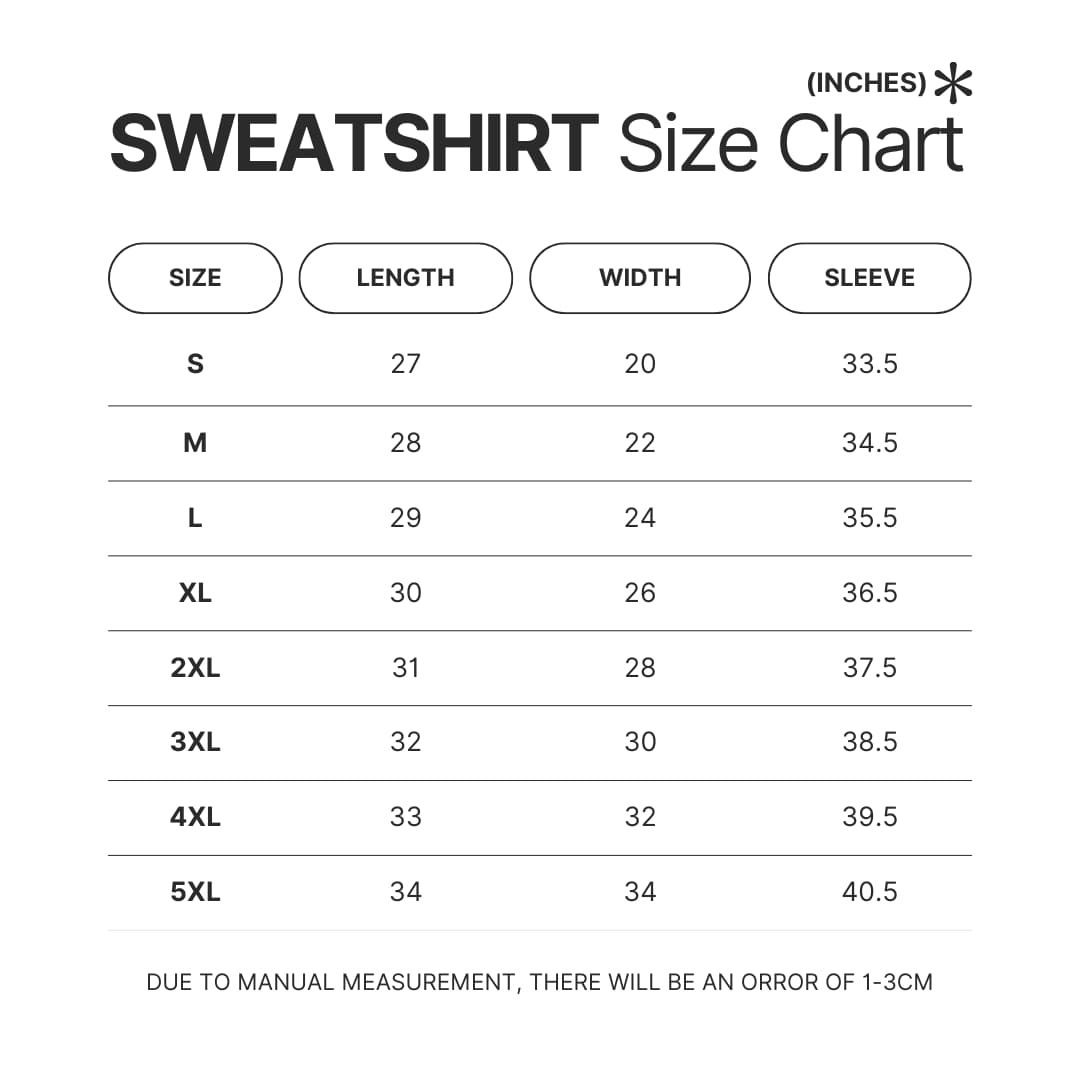 Sweatshirt Size Chart - Bugsnax Shop